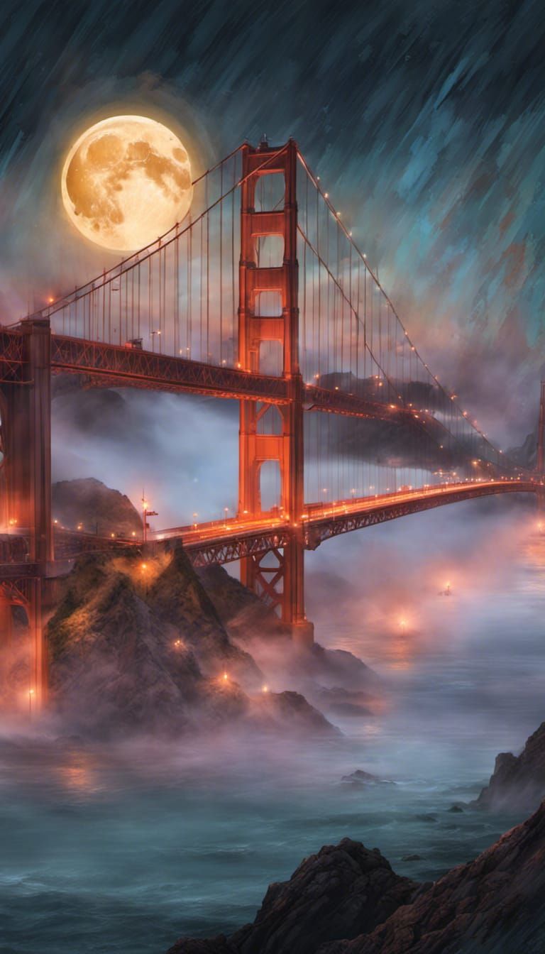 Glowing Bioluminescent Mist Over Golden Gate Bridge