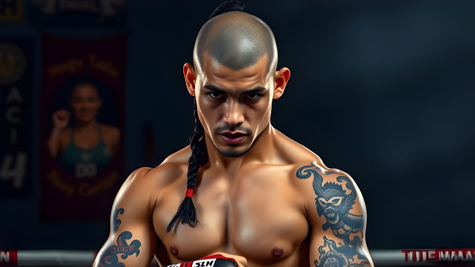 Muscular Muay Thai Fighter in Intense, High-Contrast Lightin...