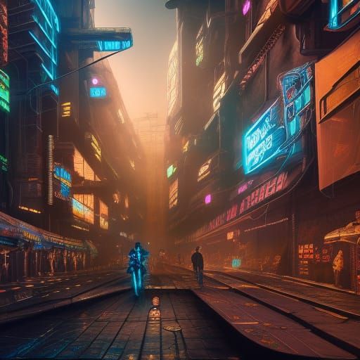 Cyberpunk Market in Detailed Matte Painting