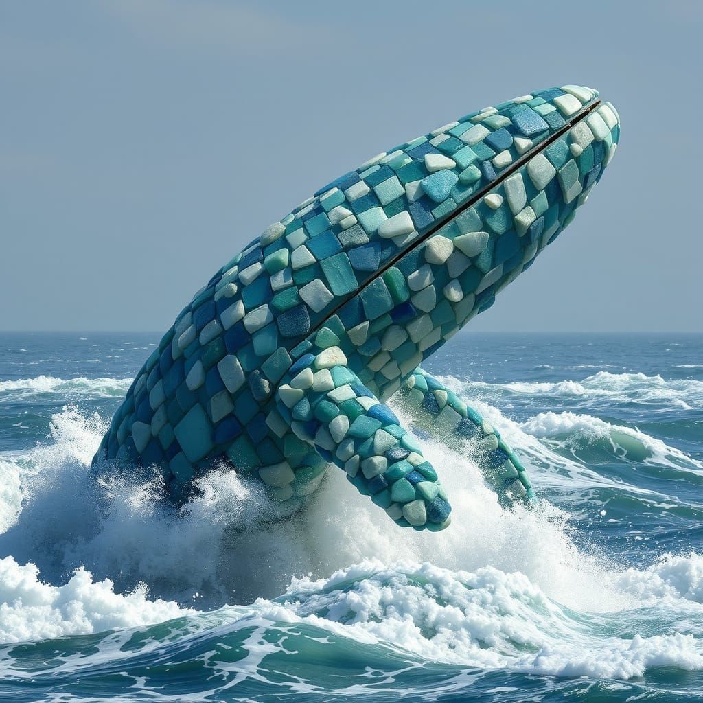 Ancient Sea Glass Whale Breaches Turbulent Ocean