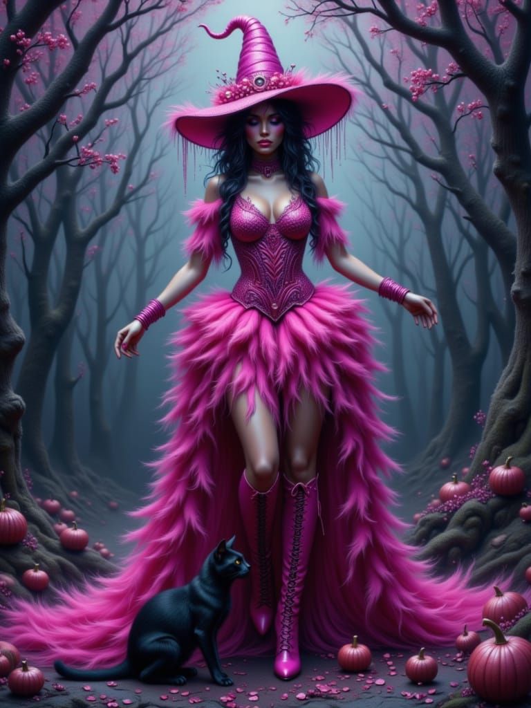 Vegas Showgirl Witch in Gloomy, Cinematic Style