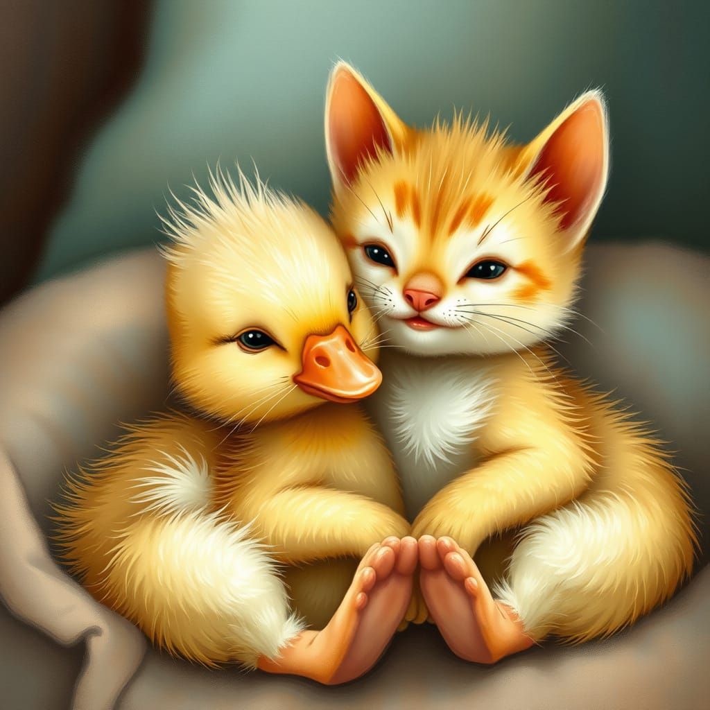 Whimsical Friends: Adorable Duck and Cat Duo