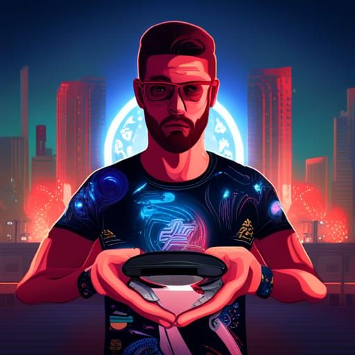 Cyberpunk Gamer in an Arcade, Digital Art