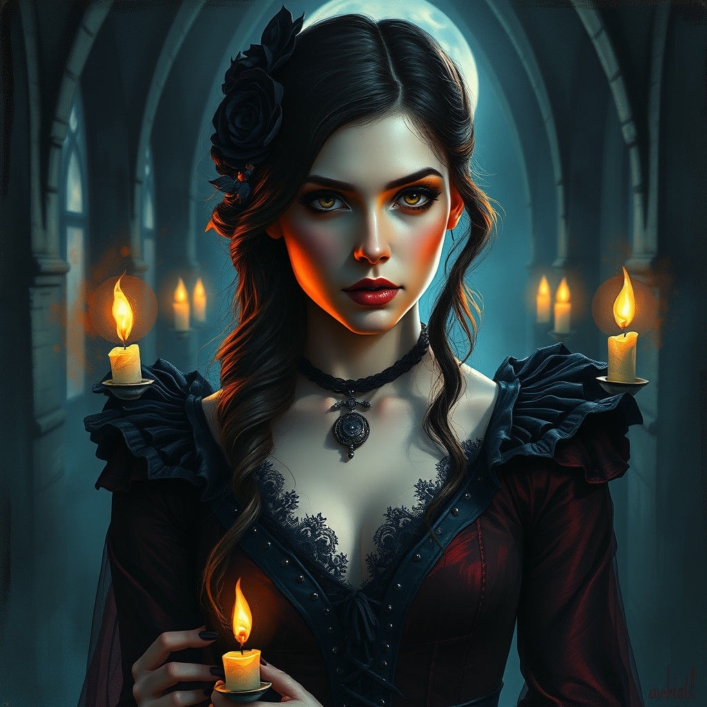 Gothic Woman in Dark Castle: Dark Fantasy Art