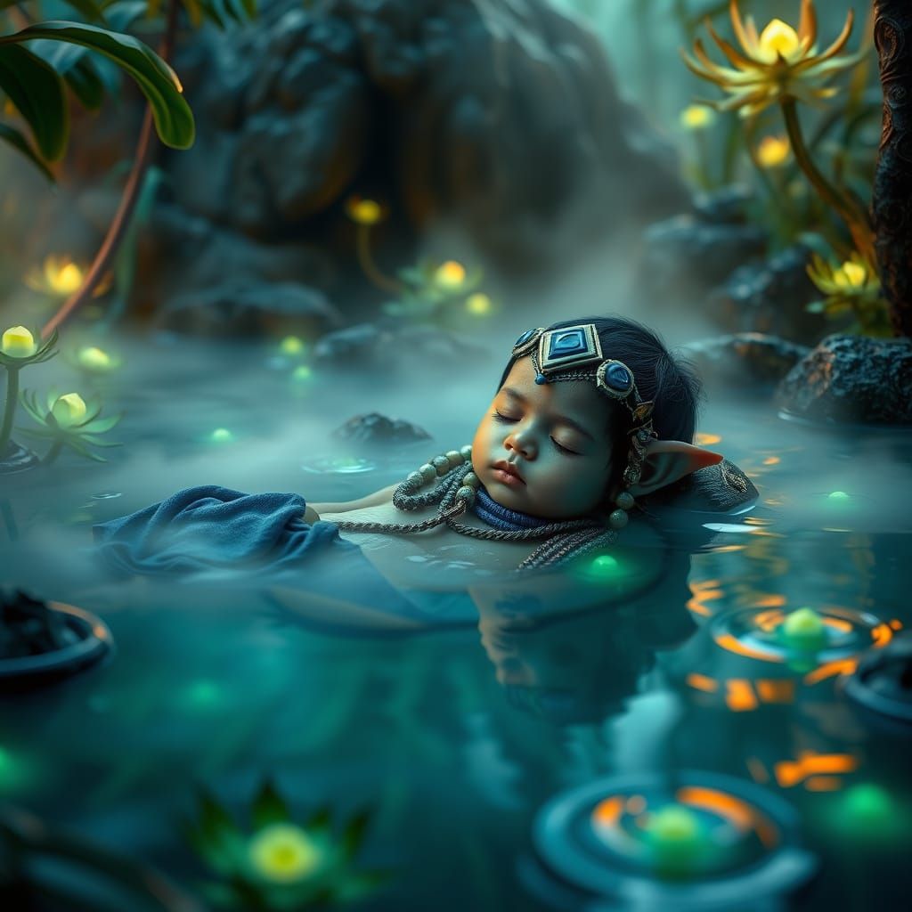 Na'vi Child in Lush Pandora Hot Spring