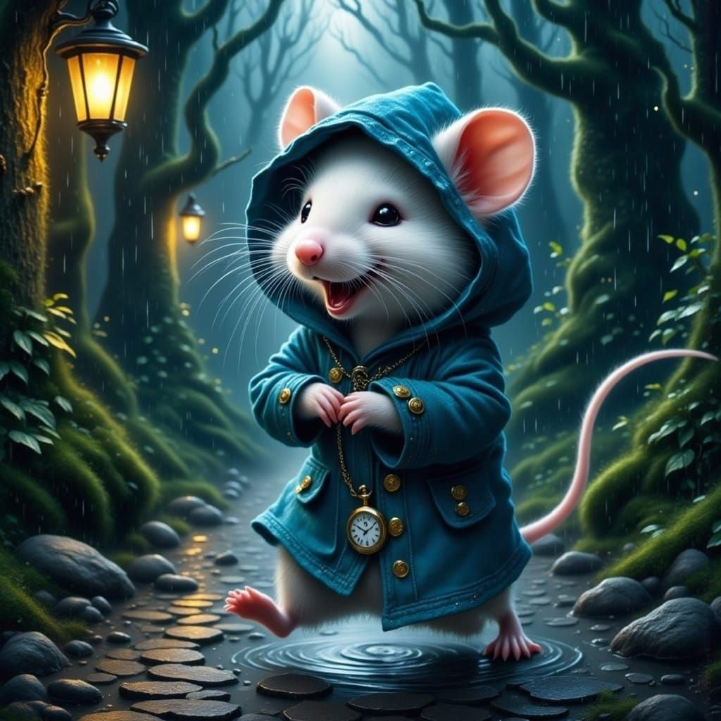 Joyful Mouse in the Rainy Storm