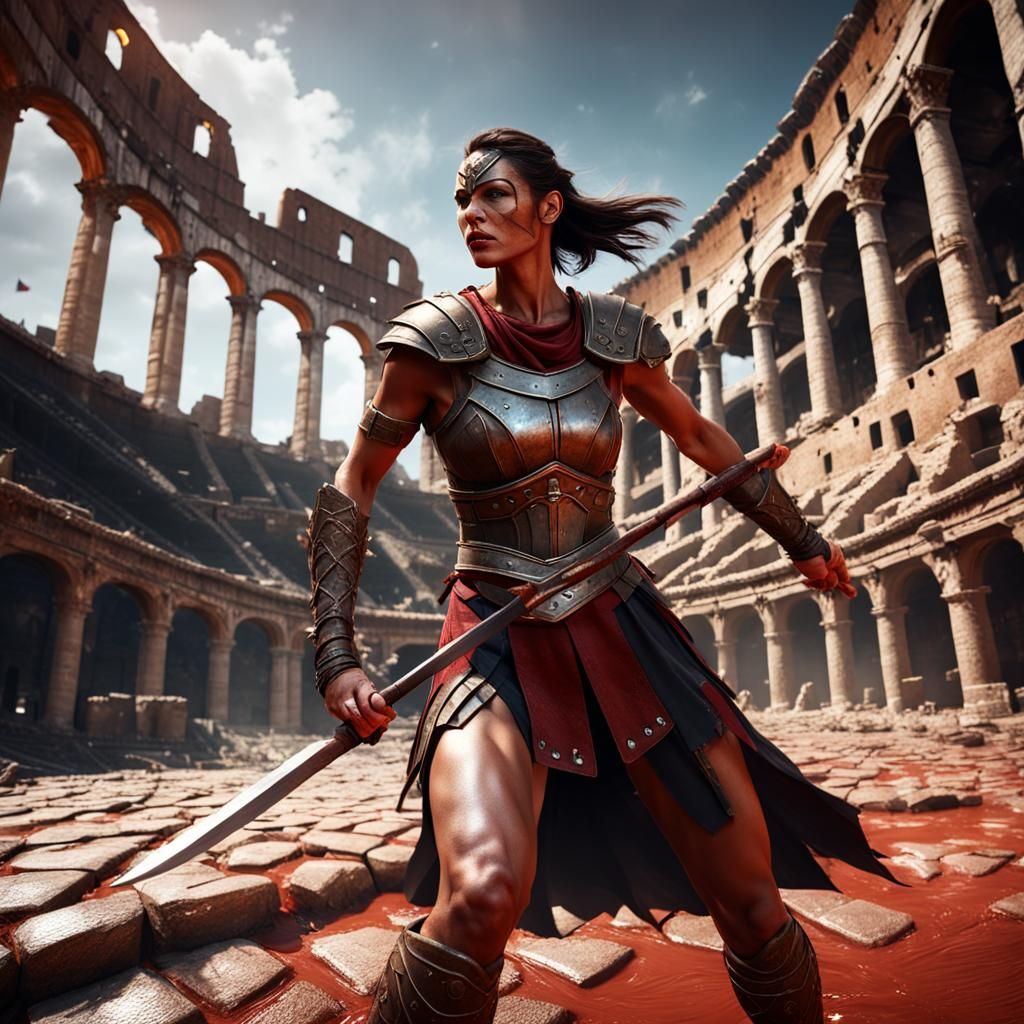 muscular female gladiator in Colosseum