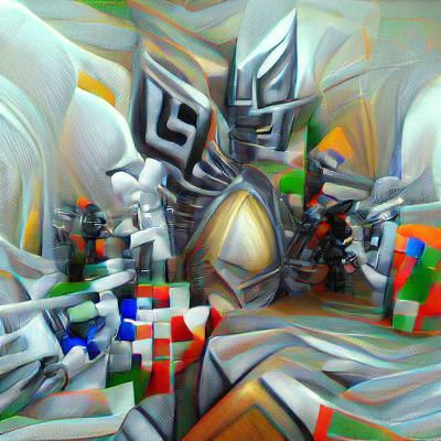 Abstract Fantasy Inner Battles on Canvas in Cubist Style