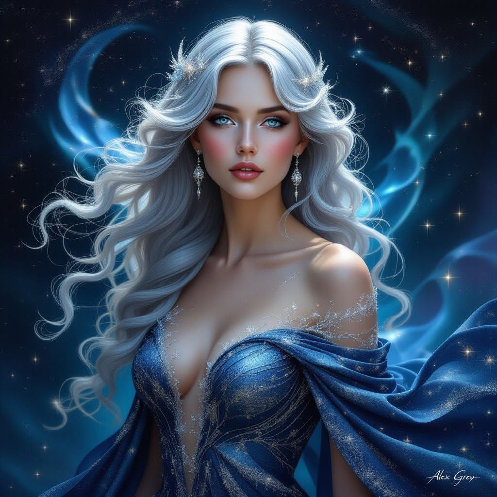 Ethereal Goddess of Cosmic Wonder in Hyperrealistic Portrait