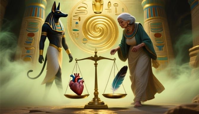 Anubis Weighs Heart Against Feather in Egyptian Ritual