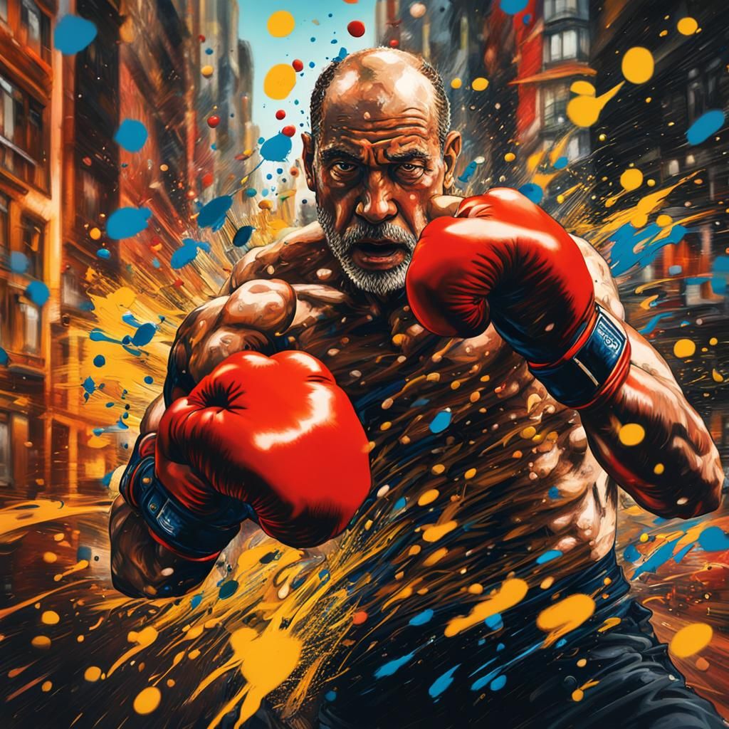 Street Fight Settled With Boxing Gloves in Expressionist Sty...