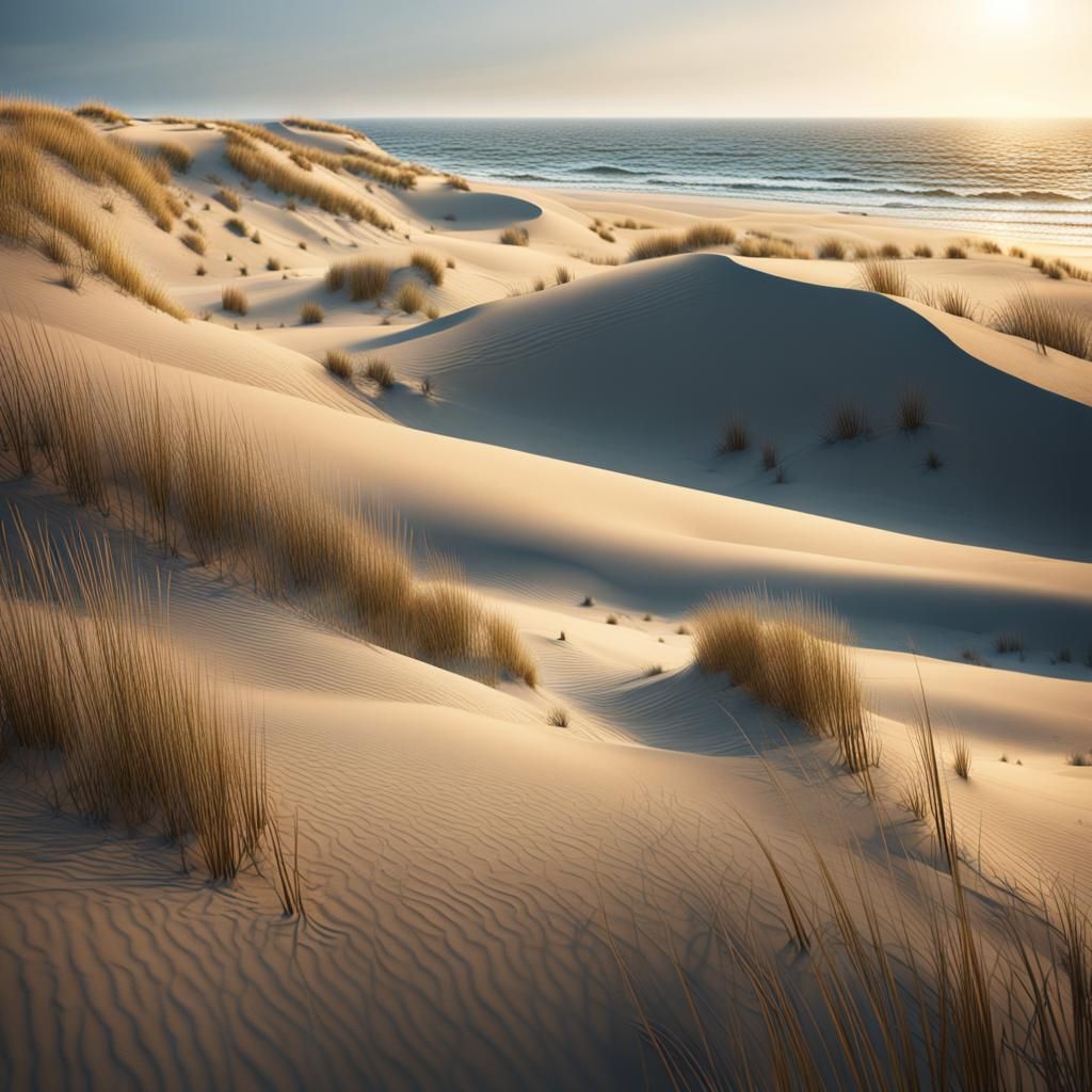 Peaceful Beach with Reeds: Detailed Matte Painting