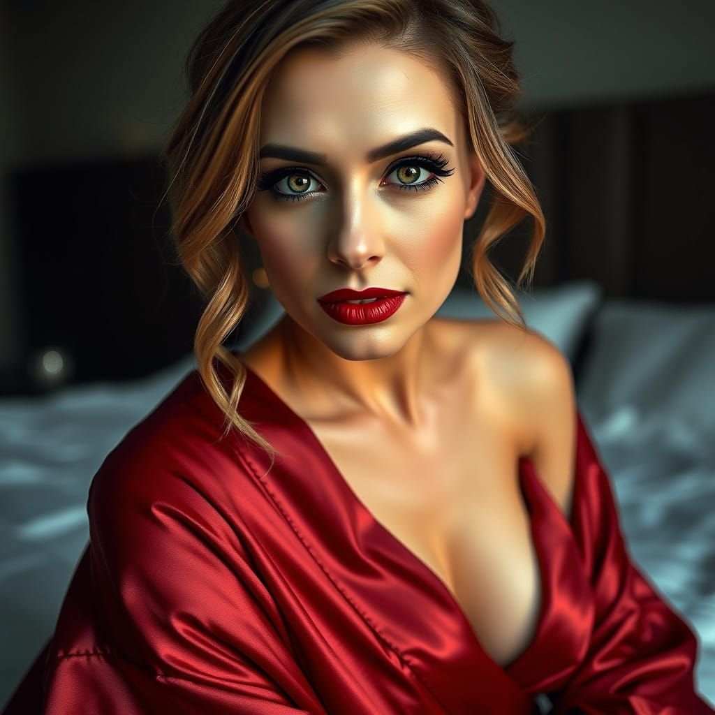 Sensual Gothic Goddess in Crimson Satin