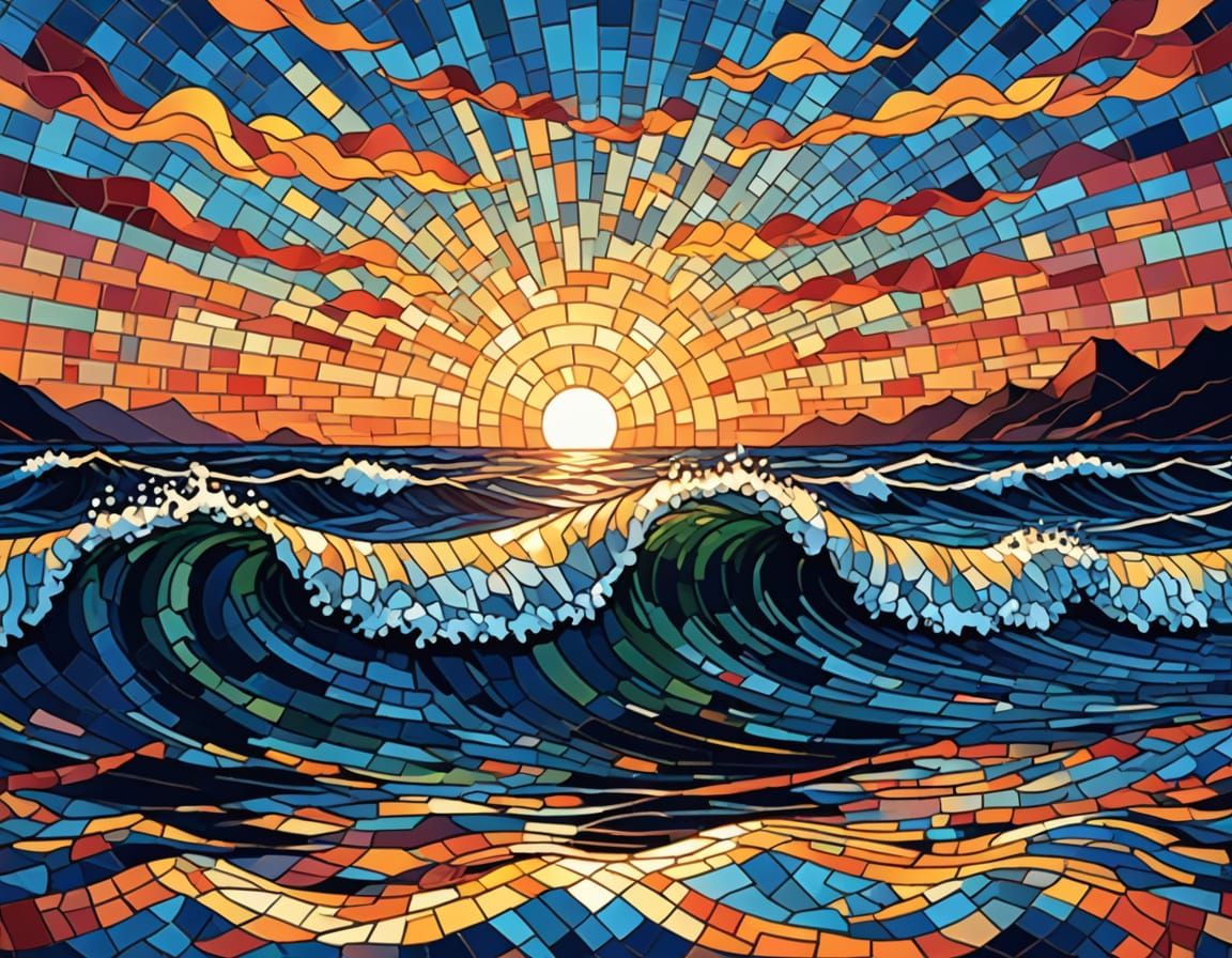 Mosaic Sunset: Maximalist Vector Art