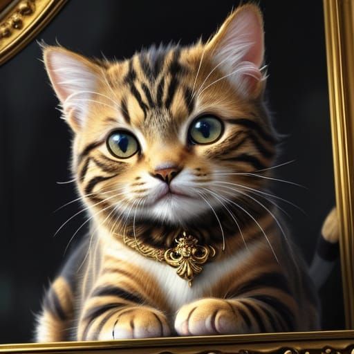 Baroque Chibi Cat in Ornate Oil Painting Frame