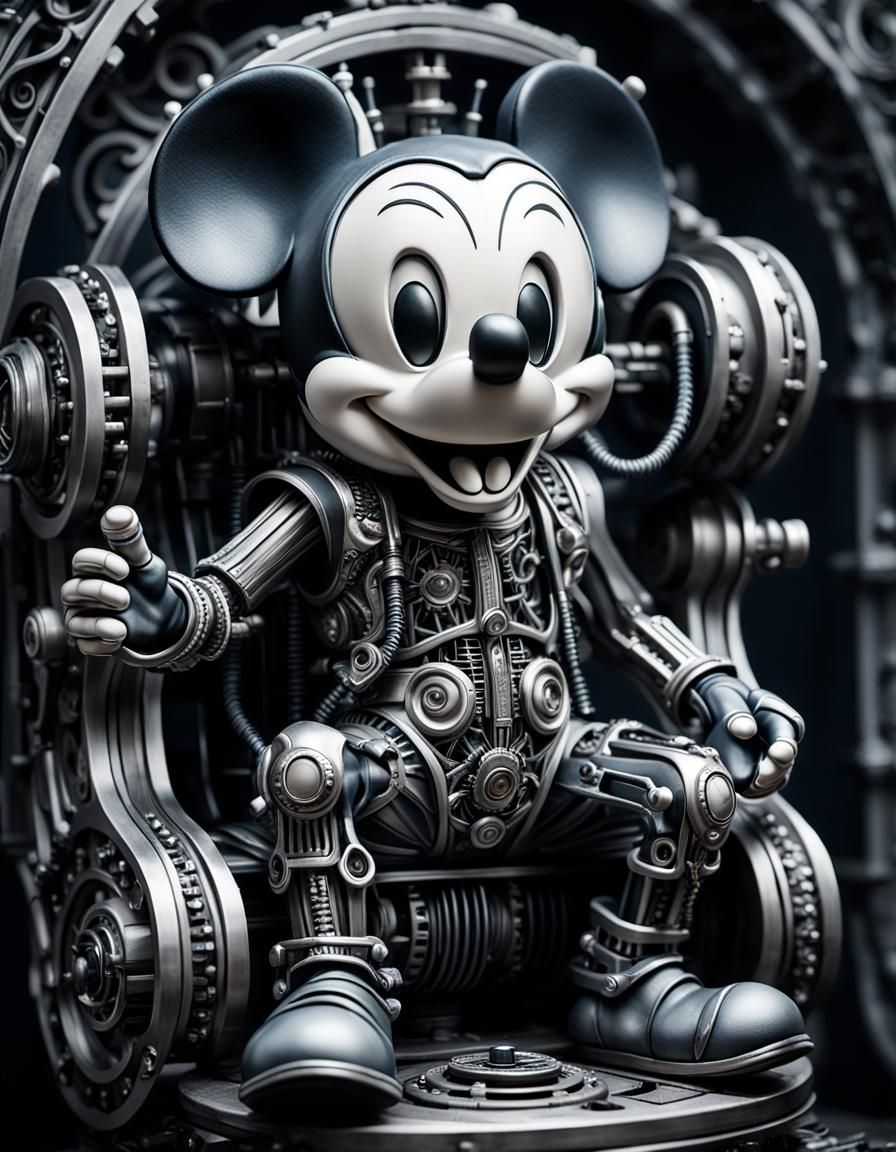 Biomechanical Mickey Mouse on Throne in Giger Style