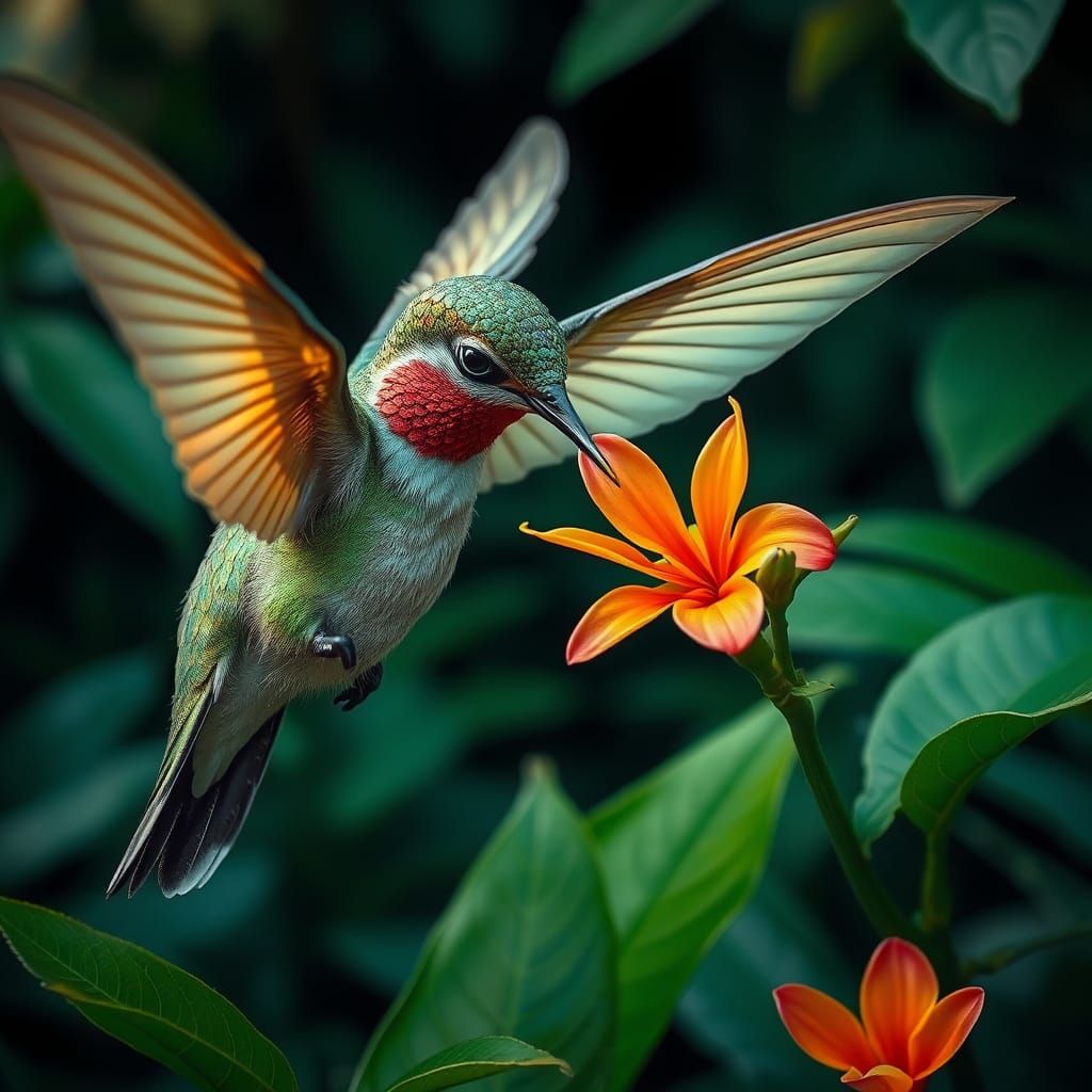 Hummingbird-Human Hybrid in Tropical Paradise