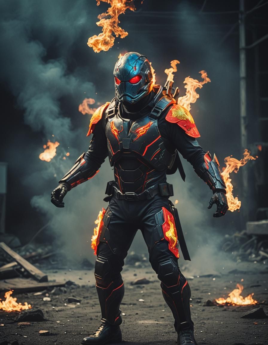 Fish-Headed Superhero Throws Fireball in Neon City