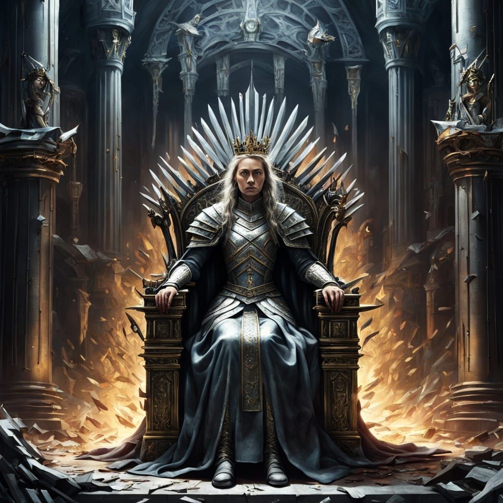 Sword Throne Queen in a Haunting Medieval Scene