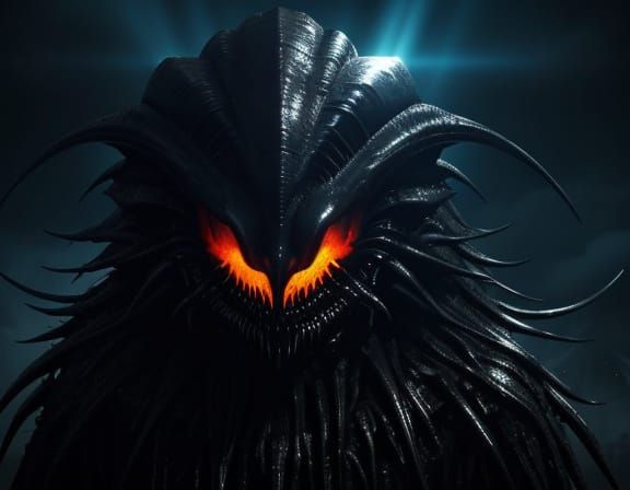 Alien Creature's Cheerful Struggle in Dark Surreal Horror