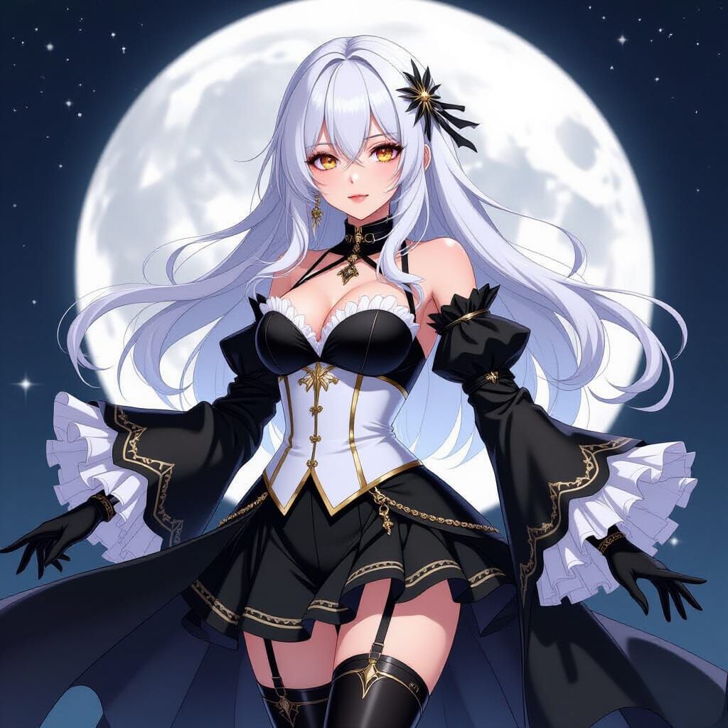 Gabriel with Moon and White Hair in Gothic Style