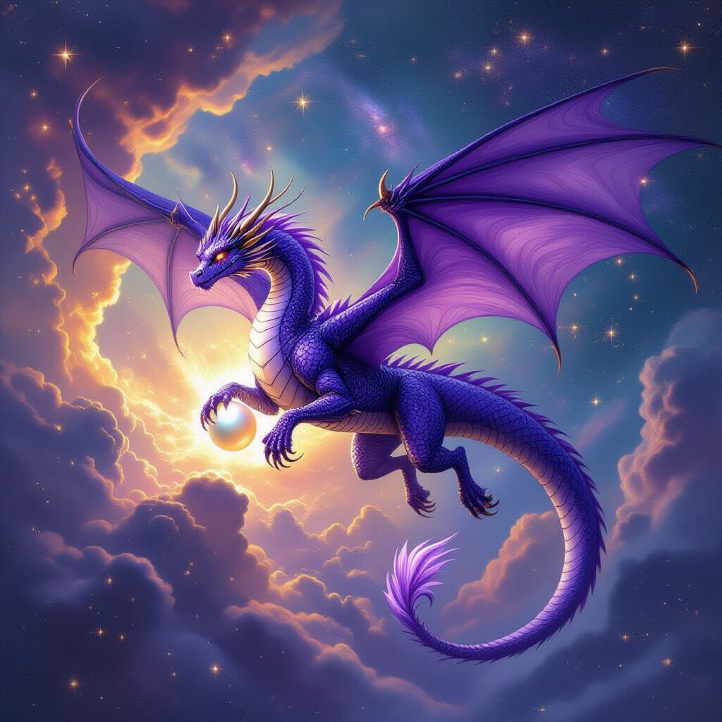Amethyst Dragon Soaring Through Starry Skies