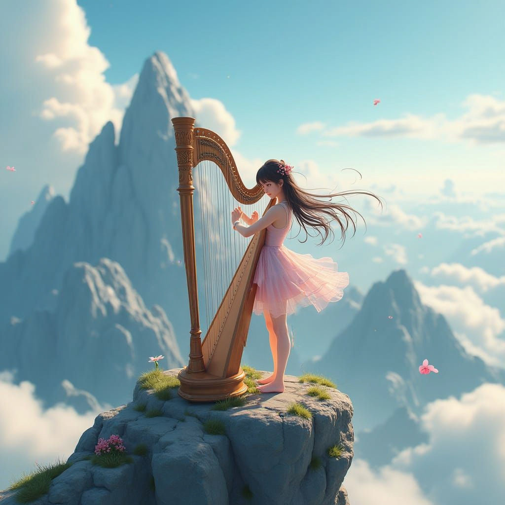 Ethereal Mountain Serenade in 3D Anime Style