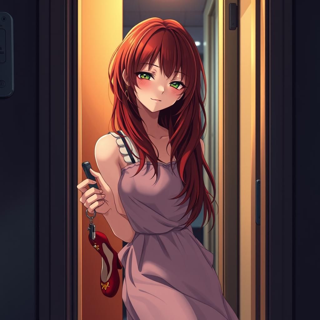 Tipsy Woman Returns Home: Anime Style Illustration