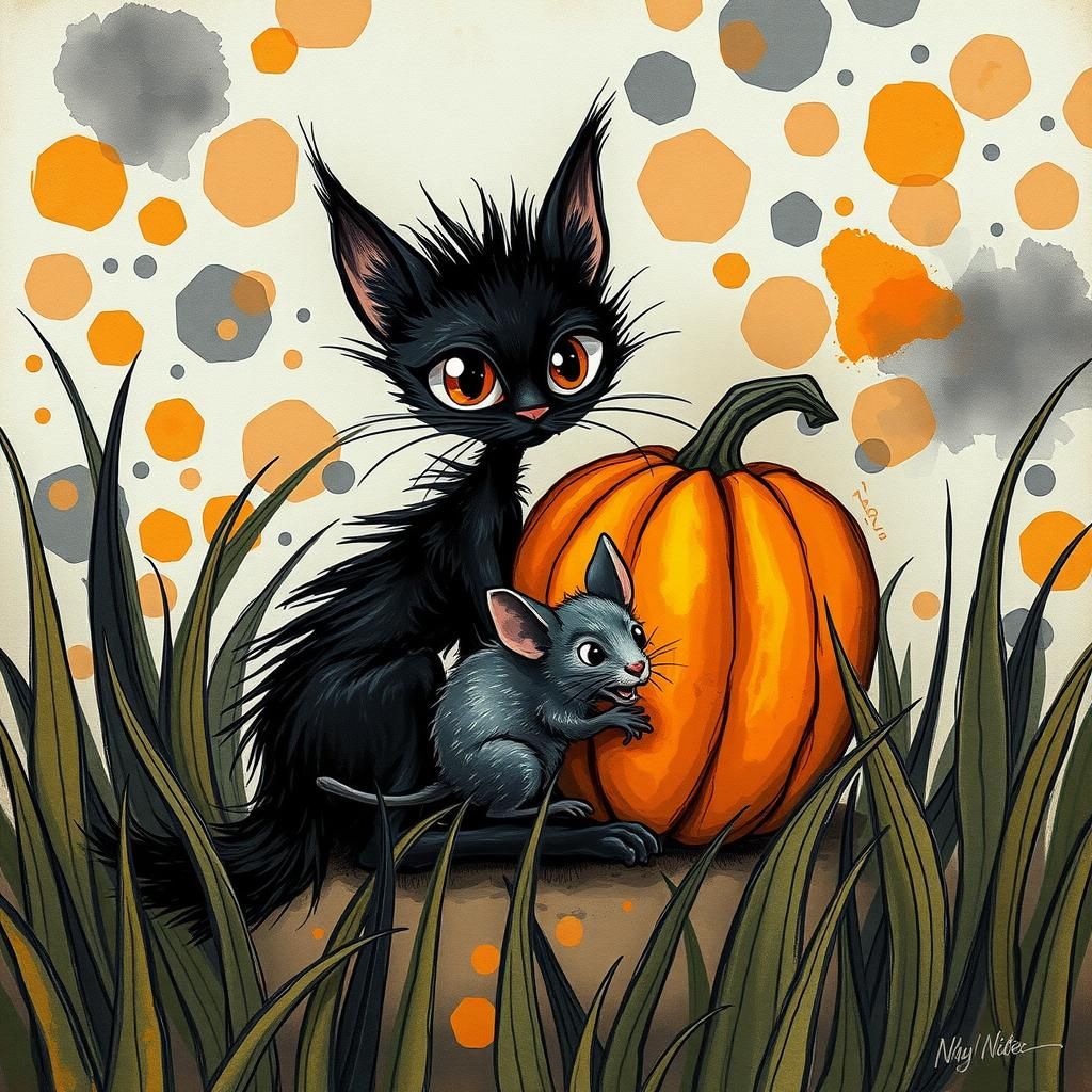 Cat and Mouse in Abstract Impressionist Style