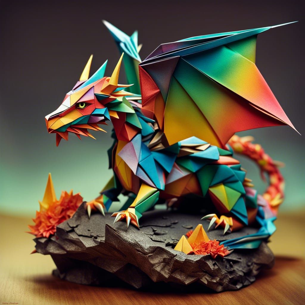 Origami Dragon in Fantasy Landscape