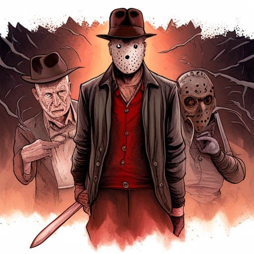 Horror Icons Face Off: A Gothic Digital Painting