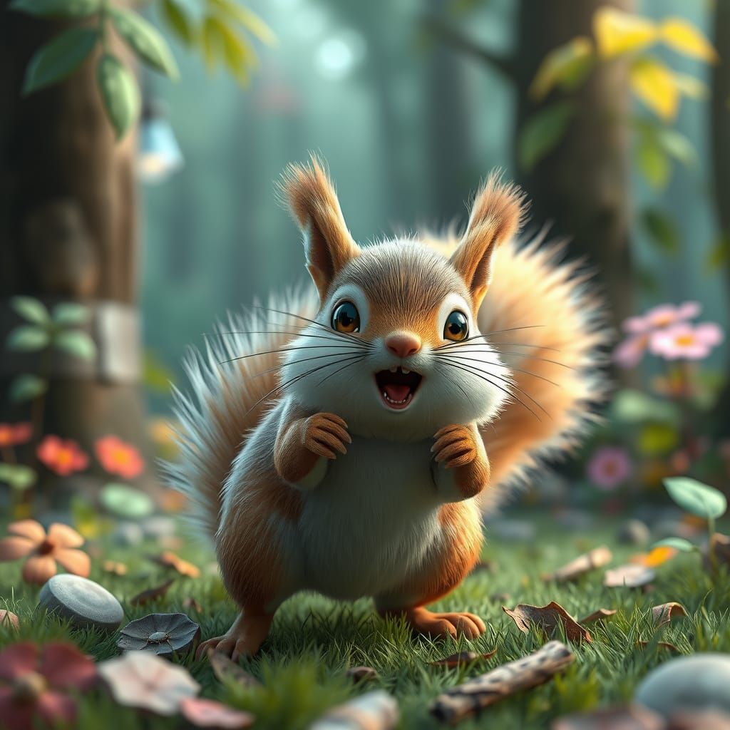 Mischievous Squirrel Wreaking Havoc in Anime Style