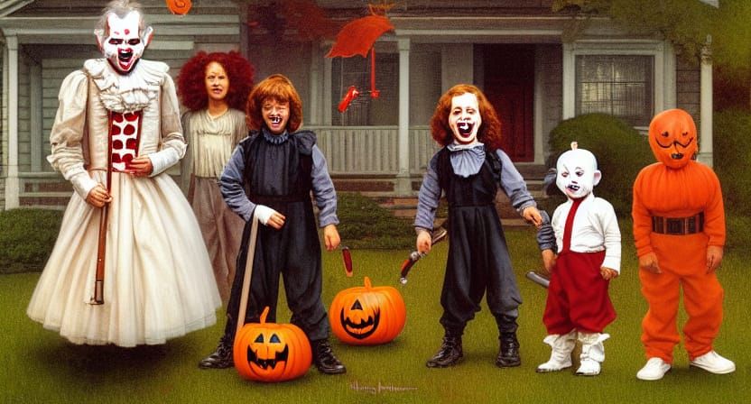 Halloween Trick-or-Treaters in Americana Fantasy Style