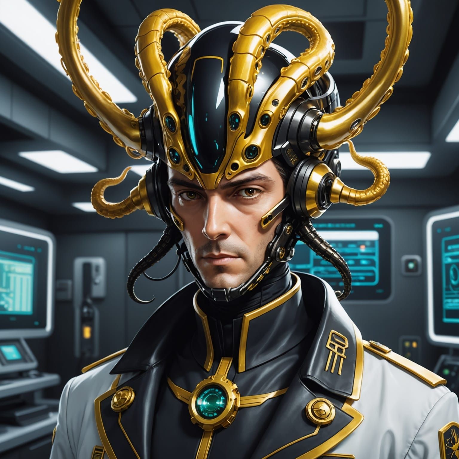 Alien Doctor with Head Tentacles in a Starship Medlab