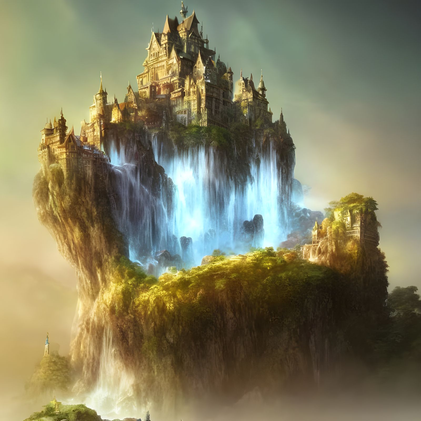 Mountain Castle Inside Oyster, Digital Illustration