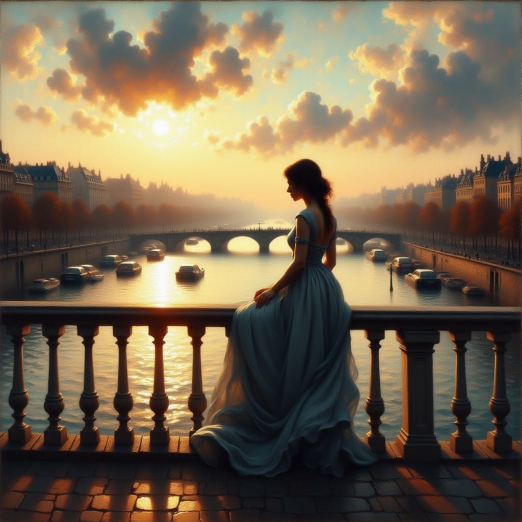 Romantic Parisian Evening with a Woman on the Seine
