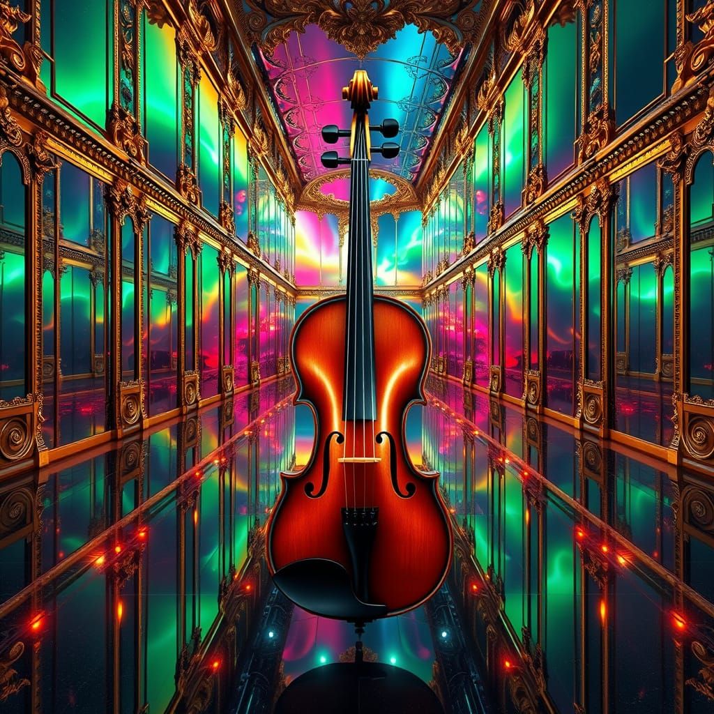 Baroque Violin in Infinite Mirrored Hall