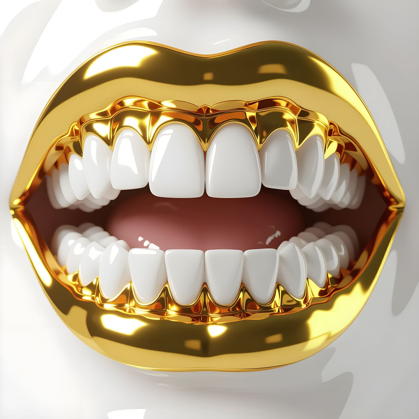 Extreme Close-up of Gold Gums and Teeth in 3D