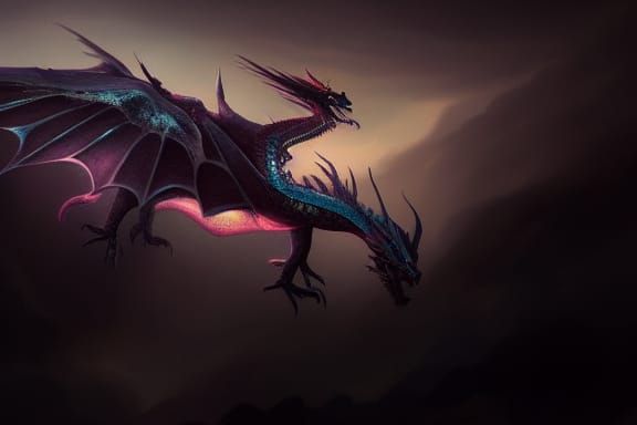 Dragon in Evening Sky: Dark Fantasy Concept Art