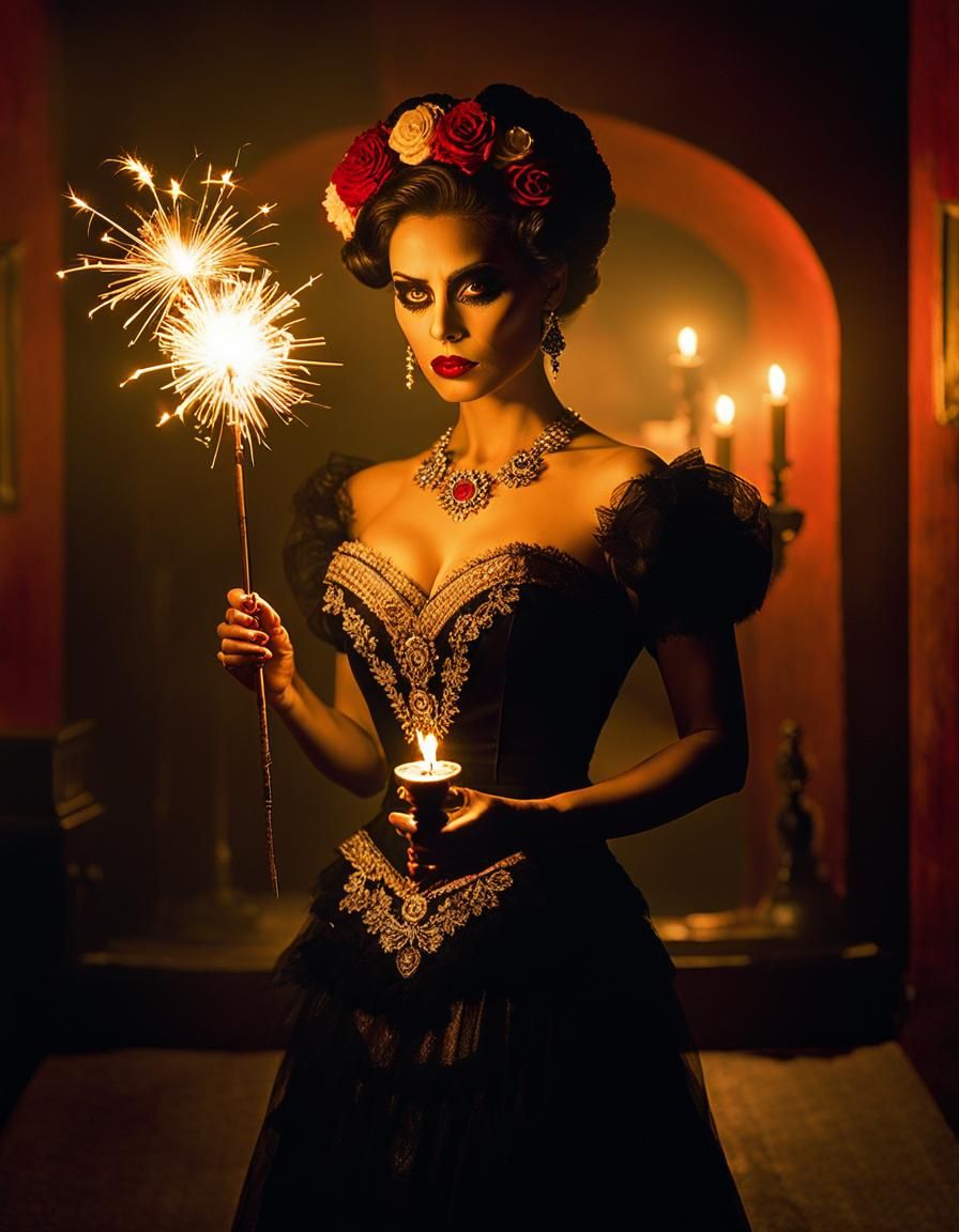 Day of the Dead Model with Doll, Film Noir Style