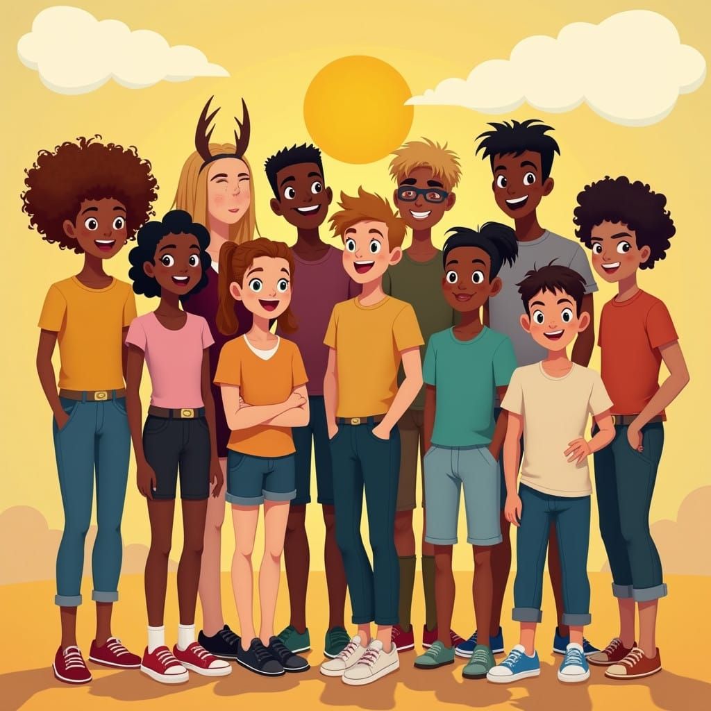 Diverse Teenagers Standing United in Joy