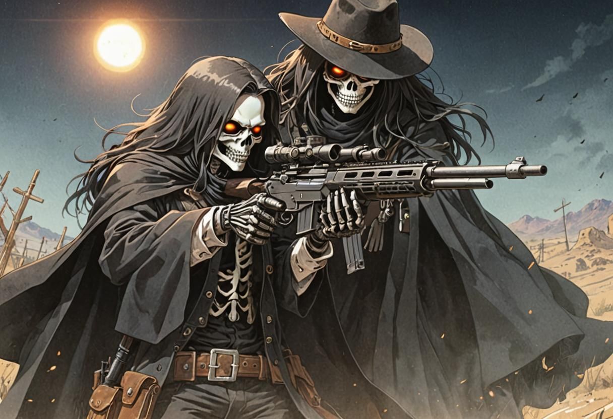 Ghostly Sniper Skeleton in Anime Style