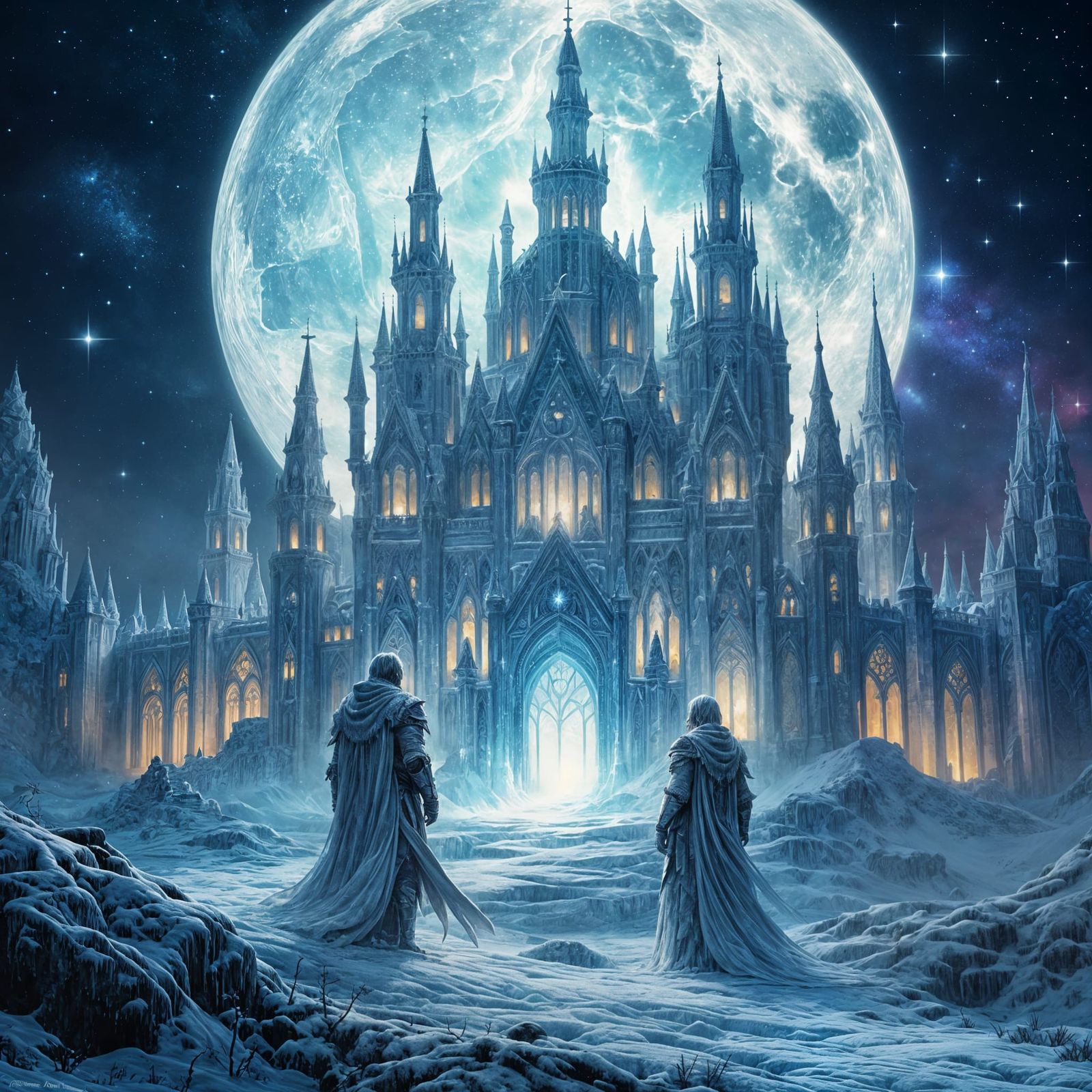 Ethereal Ice Castle Under Celestial Moonlight