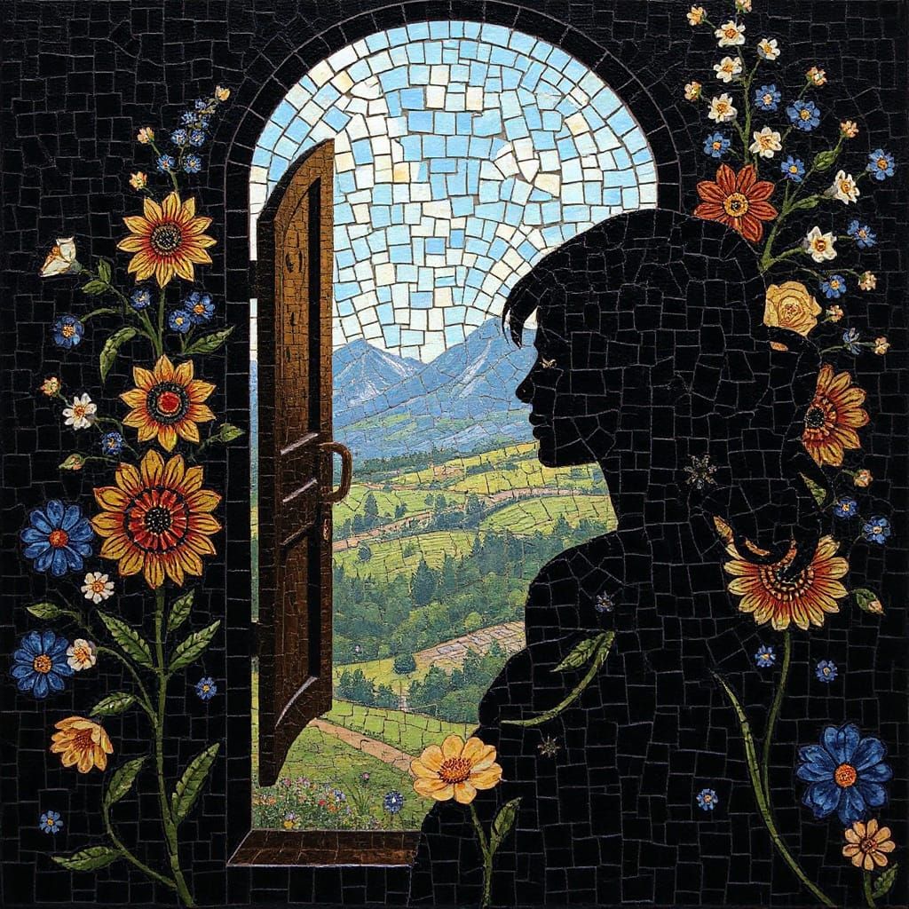 Door to Reality: Mosaic Art Deco Landscape