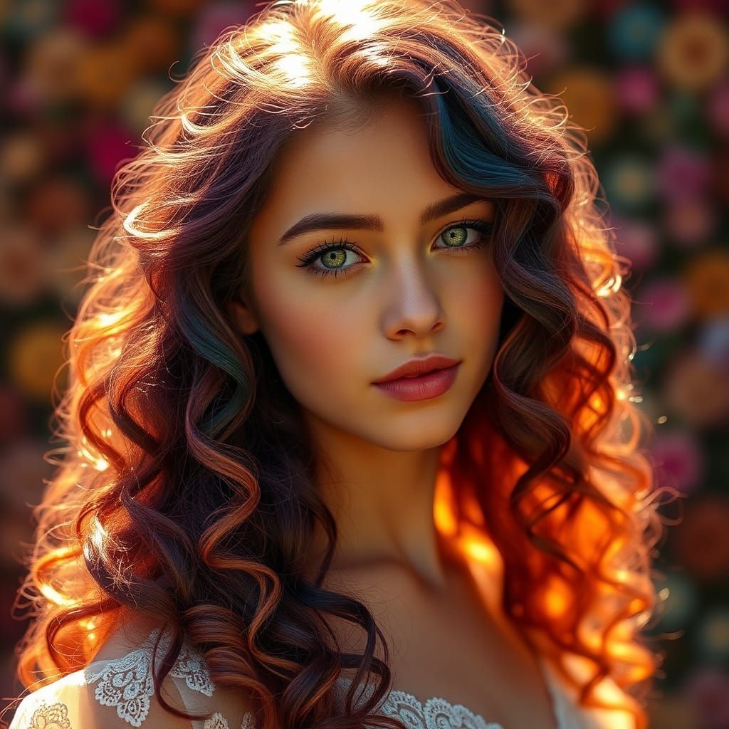 Woman with Multicolored Hair in Hyperrealistic Style