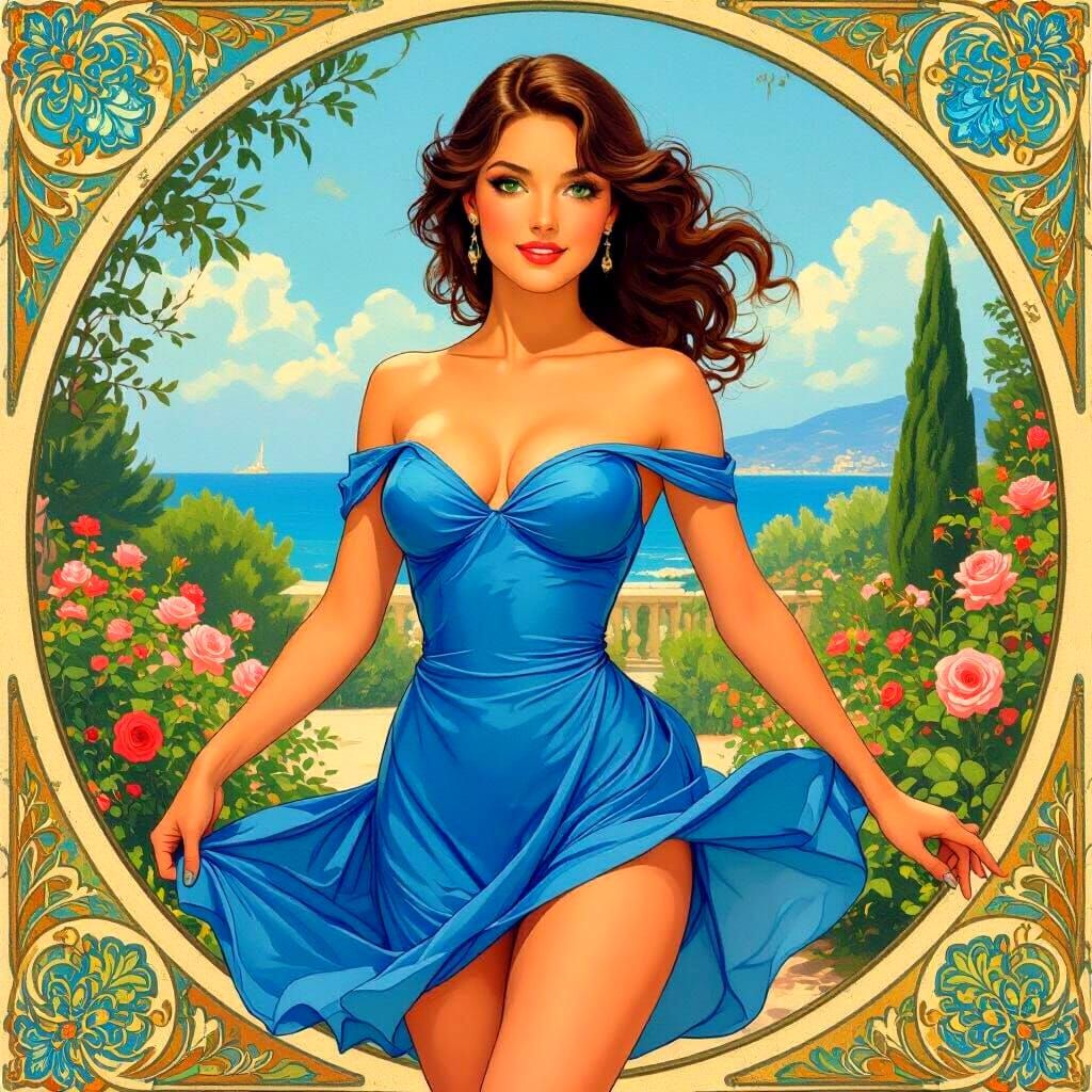 Woman in Blue Dress Dancing in a Garden