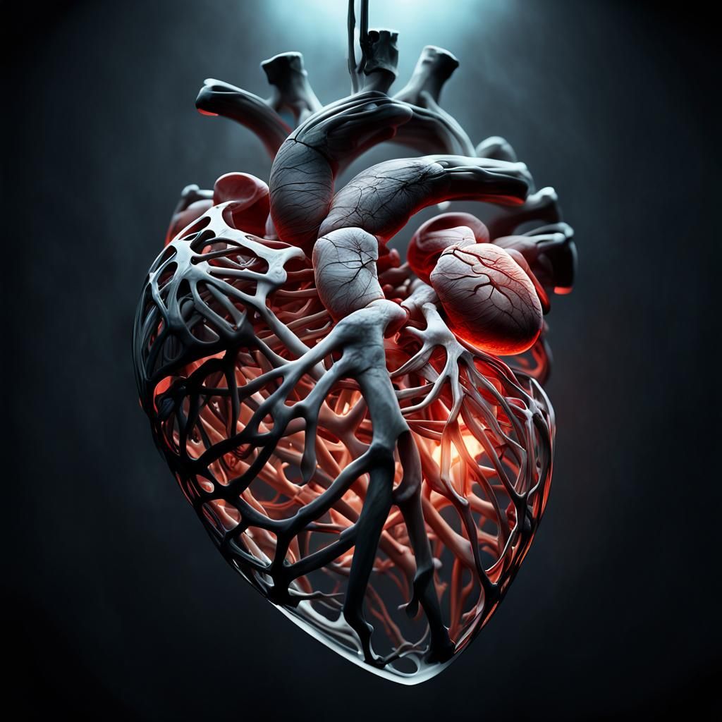Hyperrealistic Photography of a Heart Within a Rib Cage