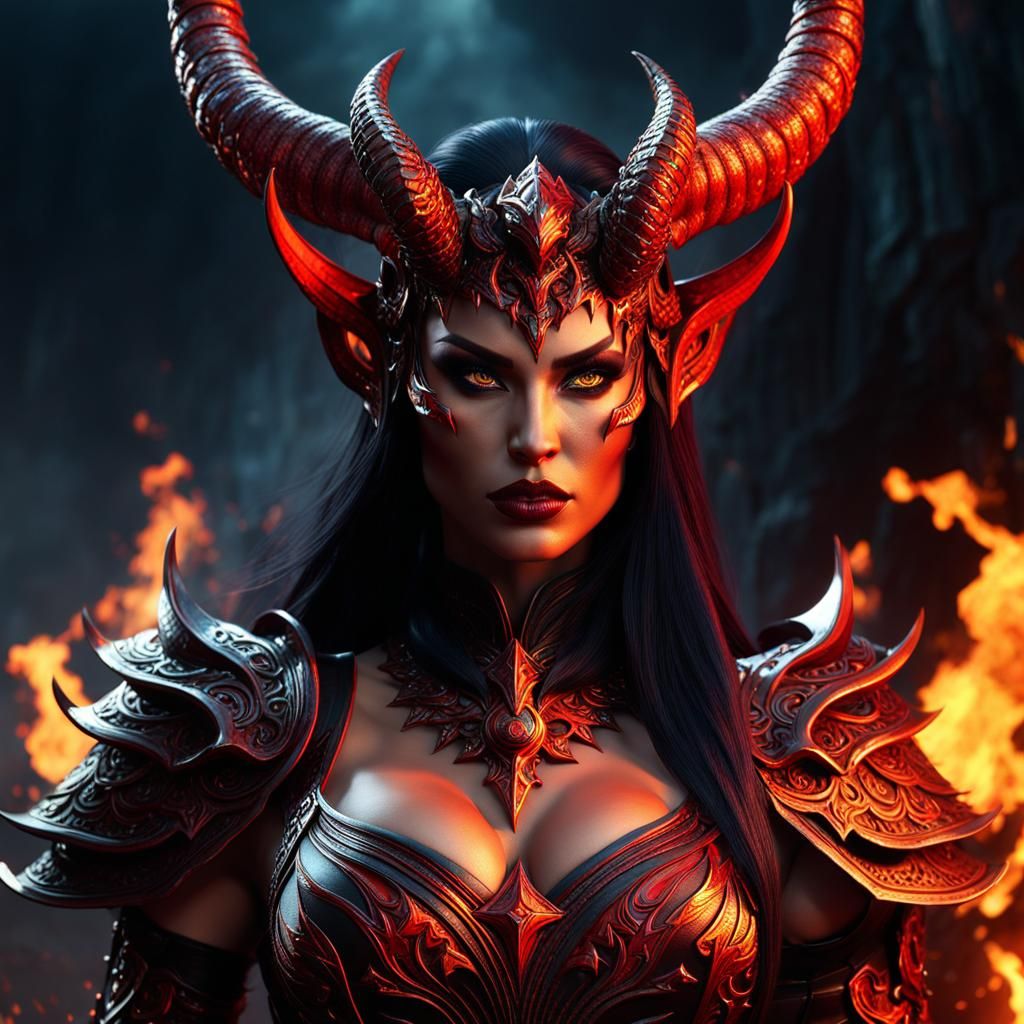 Satanachia: Fierce Demon Commander in Cyberpunk Style