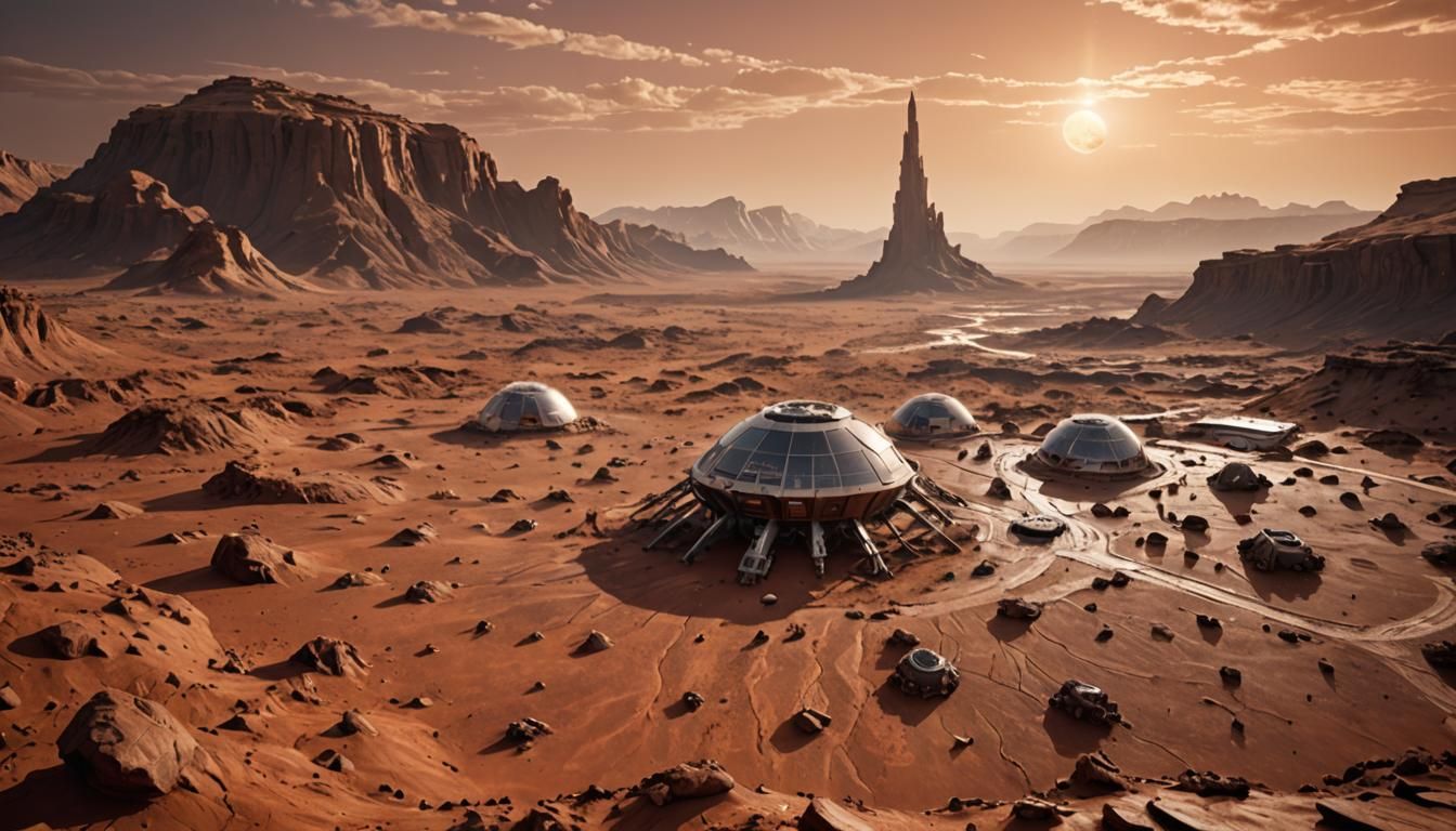 Martian Base and Spacecraft on Red Planet