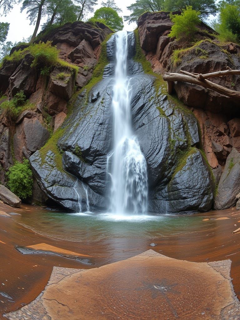 Surrealistic Pavement Illusion Reveals Hidden Waterfall